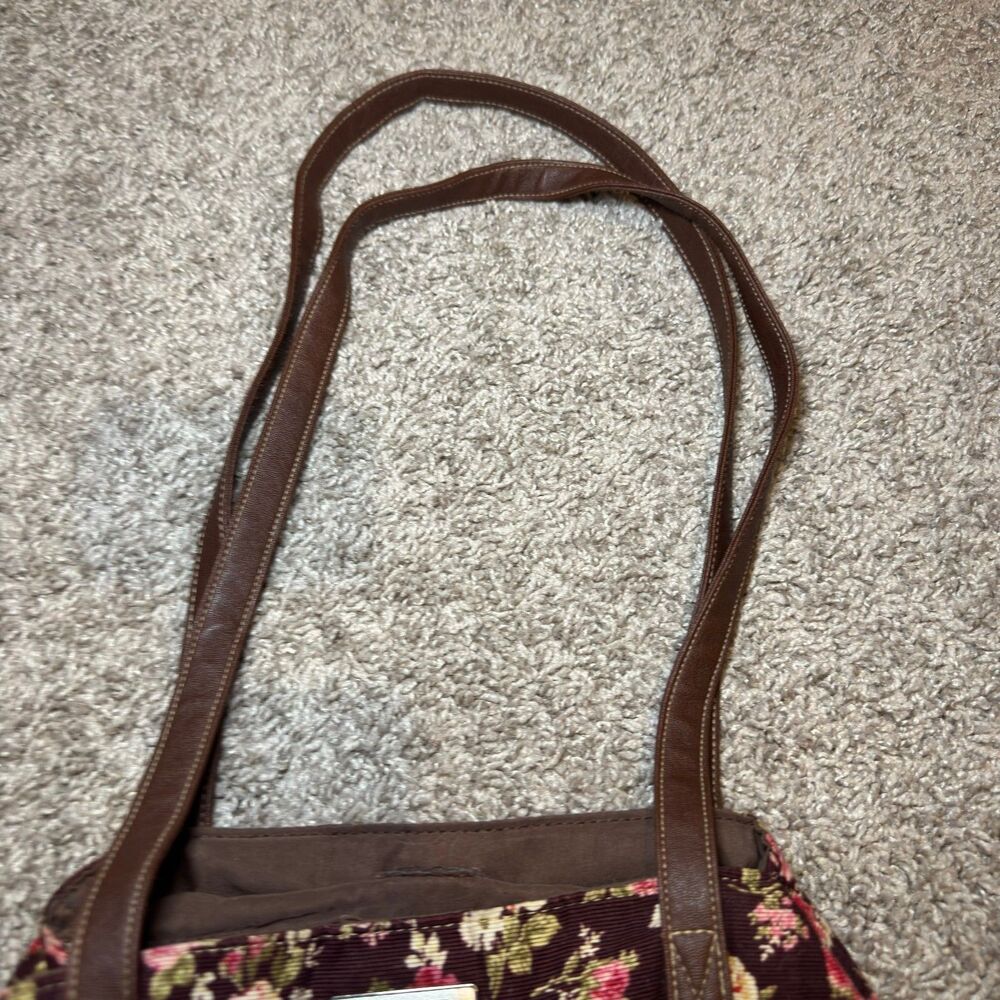 VTG Joe Boxer Shoulder Bag Brown Corduroy Floral Purse Maroon Faux Leather Y2K - Picture 6 of 8